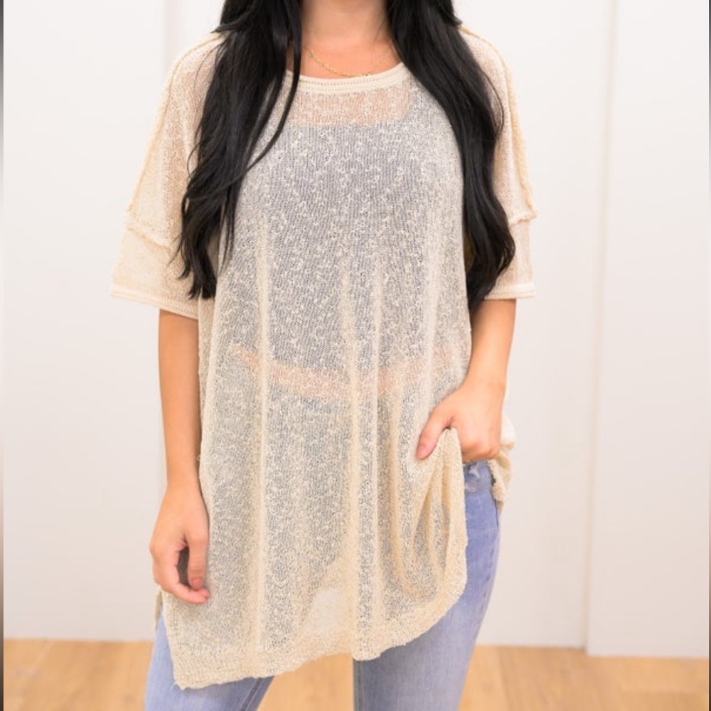 Cream Sheer Knit Top